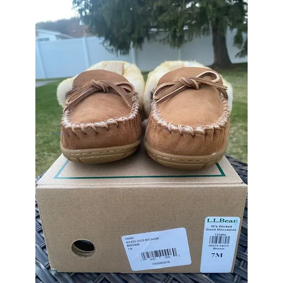NWT NIB L.L. Bean Women Wicked Good Genuine Shearling Moccasin Slipper (7)
