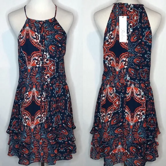 NWT Parker Dax Bandana Print Ruffle Laceup Dress L