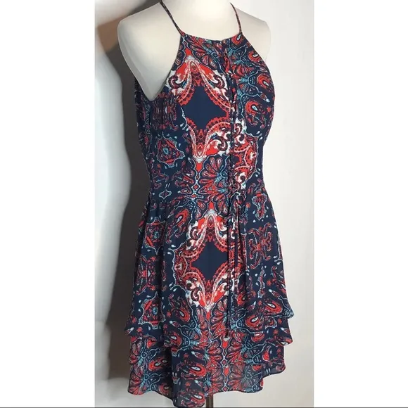 NWT Parker Dax Bandana Print Ruffle Laceup Dress L