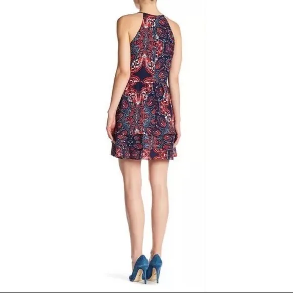 NWT Parker Dax Bandana Print Ruffle Laceup Dress L