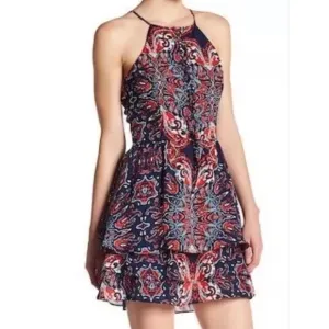 NWT Parker Dax Bandana Print Ruffle Laceup Dress L