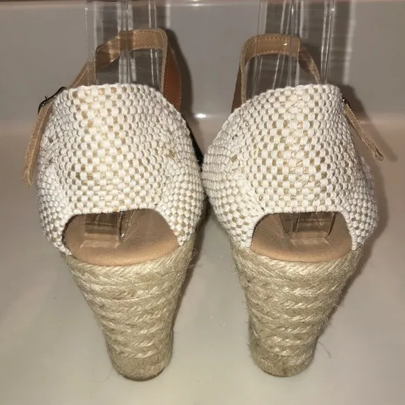 NWT Paseart Women’s Leather Suede Scallop Open Toe Ankle Strap Espadrille Wedges