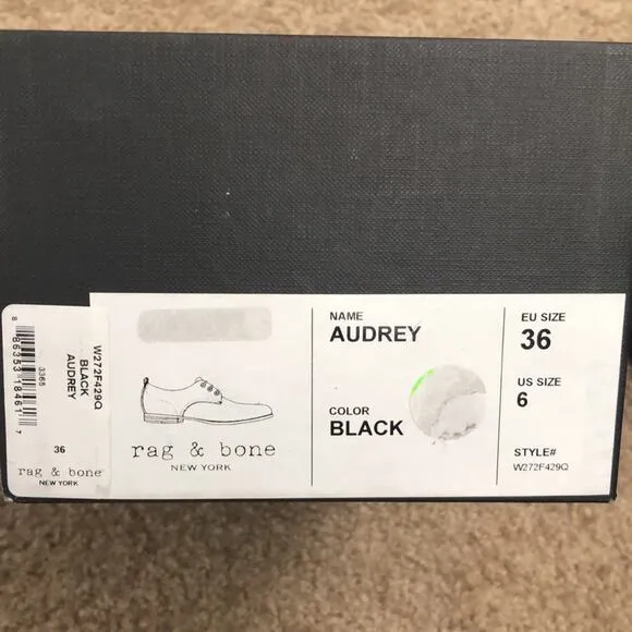 NWT Rag &amp; Bone Audrey Black Leather Lace-Up Oxford Shoes Size 6 (36)