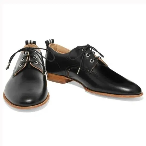 NWT Rag &amp; Bone Audrey Black Leather Lace-Up Oxford Shoes Size 6 (36)