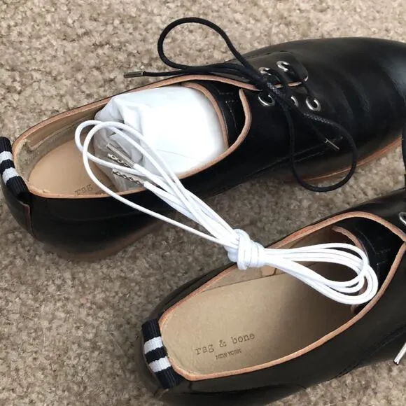 NWT Rag &amp; Bone Audrey Black Leather Lace-Up Oxford Shoes Size 6 (36)