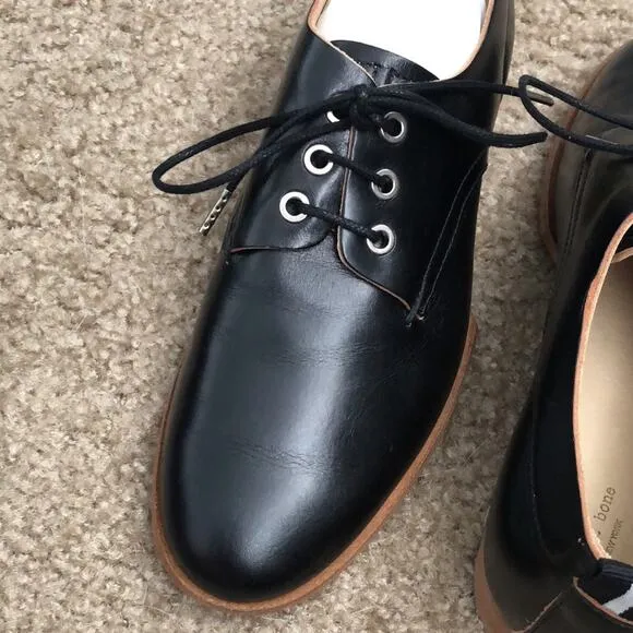 NWT Rag &amp; Bone Audrey Black Leather Lace-Up Oxford Shoes Size 6 (36)