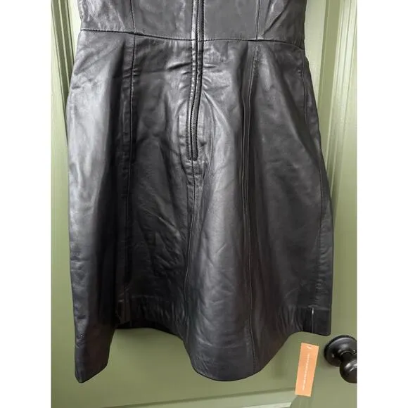 NWT Reformation Veda Zenni Lamb Leather Mini Sleeveless Dress Black Size 0 XS