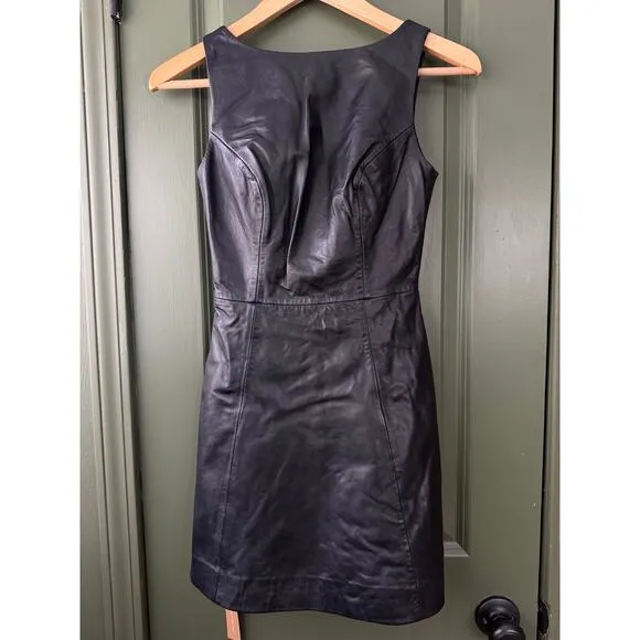 NWT Reformation Veda Zenni Lamb Leather Mini Sleeveless Dress Black Size 0 XS
