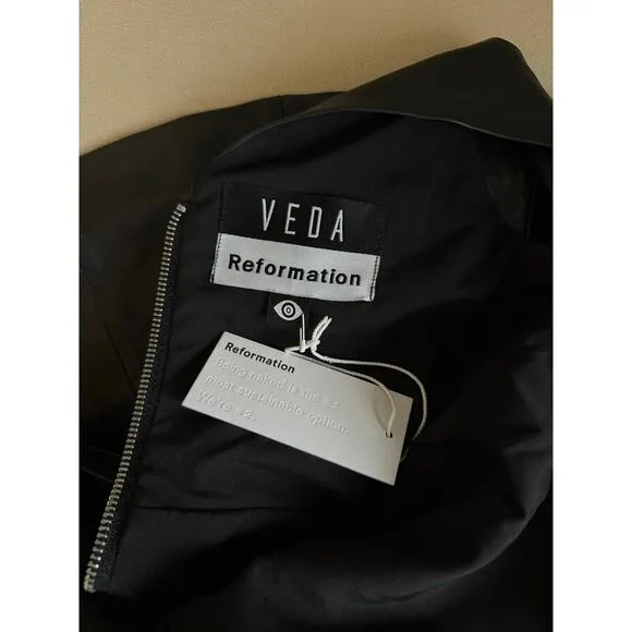 NWT Reformation Veda Zenni Lamb Leather Mini Sleeveless Dress Black Size 0 XS