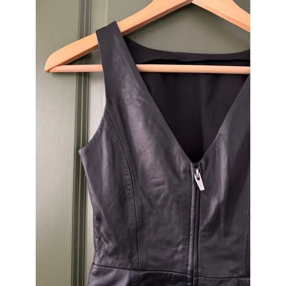 NWT Reformation Veda Zenni Lamb Leather Mini Sleeveless Dress Black Size 0 XS