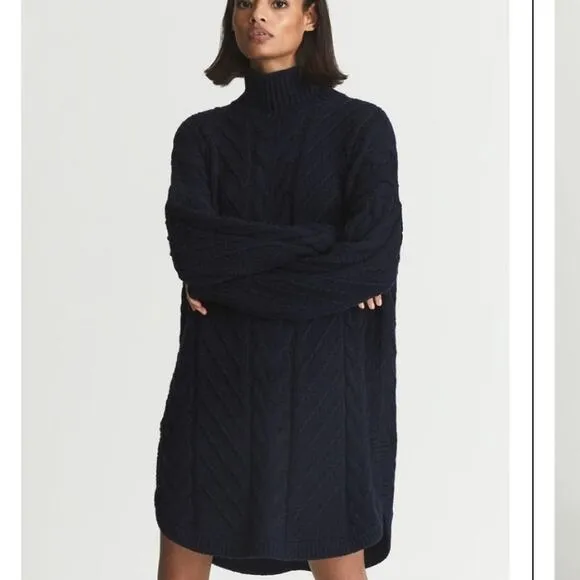 NWT Reiss Laura Navy Blue Cable Knit Tunic Sweater Dress