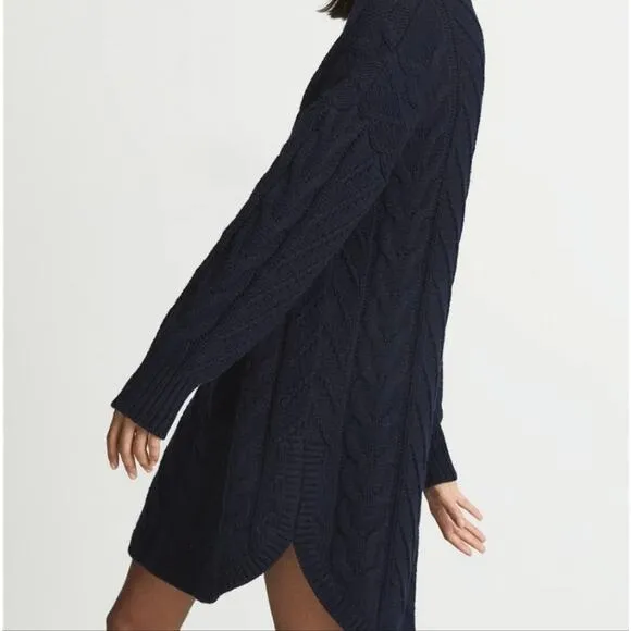 NWT Reiss Laura Navy Blue Cable Knit Tunic Sweater Dress