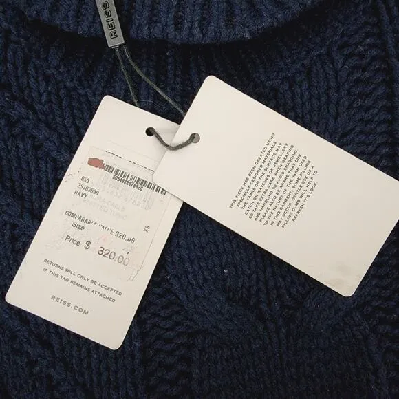 NWT Reiss Laura Navy Blue Cable Knit Tunic Sweater Dress