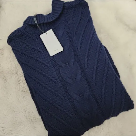 NWT Reiss Laura Navy Blue Cable Knit Tunic Sweater Dress