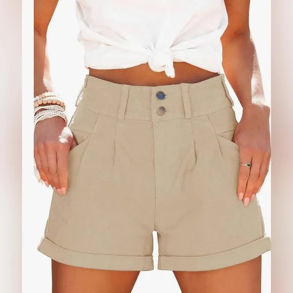 NWT Relaxed Fit Casual High Waist Pocketed Denim Shorts, MULTI COLORS AVAILABLE
