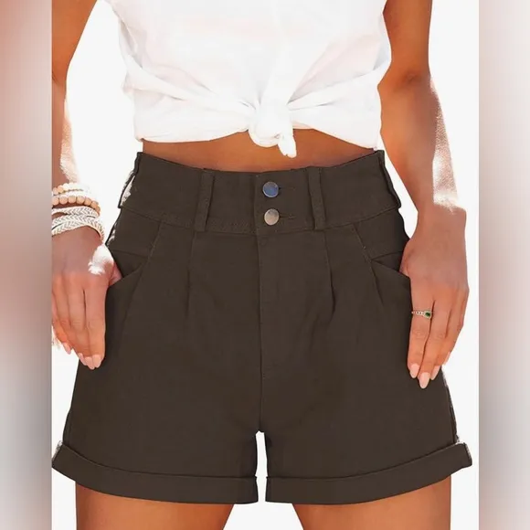 NWT Relaxed Fit Casual High Waist Pocketed Denim Shorts, MULTI COLORS AVAILABLE