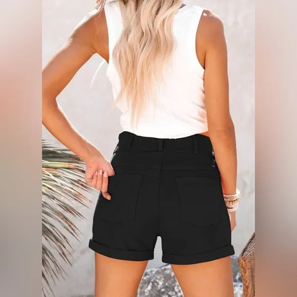 NWT Relaxed Fit Casual High Waist Pocketed Denim Shorts, MULTI COLORS AVAILABLE
