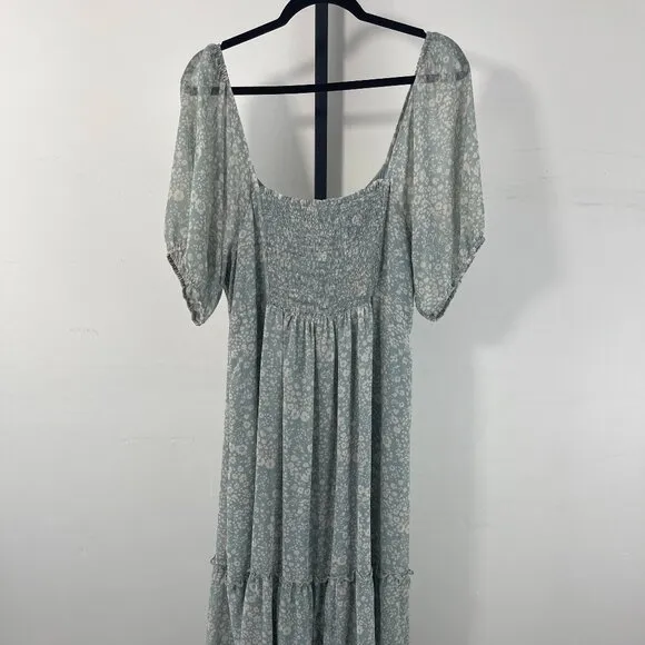 NWT Saltwater Luxe Women's Green Arden Midi Dress In Dove Antique Floral Size XL