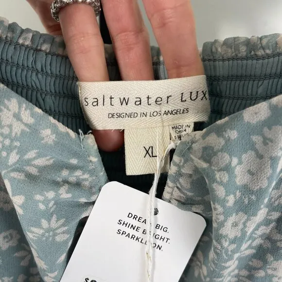 NWT Saltwater Luxe Women's Green Arden Midi Dress In Dove Antique Floral Size XL
