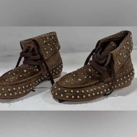 NWT Schutz Evie Brown Suede Boho Celeb Fashion Rustic Bootie Moccasins Shoes 7.5