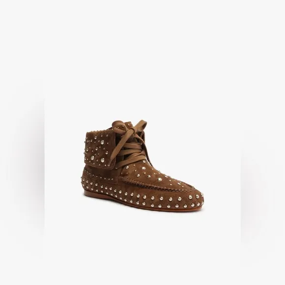 NWT Schutz Evie Brown Suede Boho Celeb Fashion Rustic Bootie Moccasins Shoes 7.5