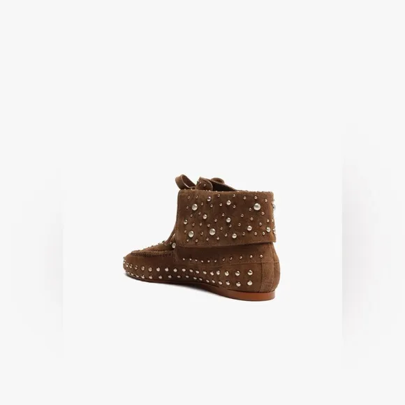 NWT Schutz Evie Brown Suede Boho Celeb Fashion Rustic Bootie Moccasins Shoes 7.5
