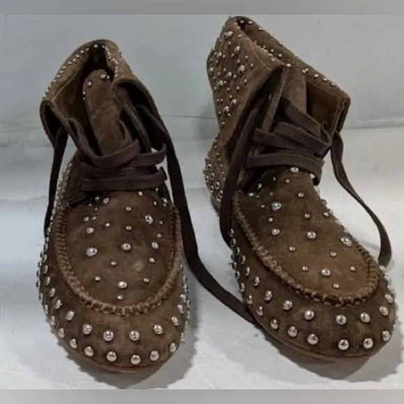 NWT Schutz Evie Brown Suede Boho Celeb Fashion Rustic Bootie Moccasins Shoes 7.5