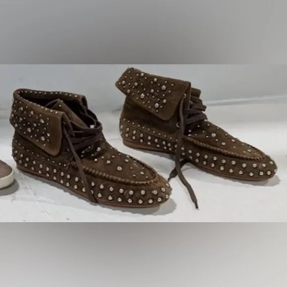 NWT Schutz Evie Brown Suede Boho Celeb Fashion Rustic Bootie Moccasins Shoes 7.5