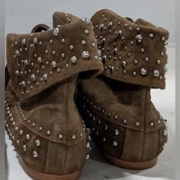 NWT Schutz Evie Brown Suede Boho Celeb Fashion Rustic Bootie Moccasins Shoes 7.5