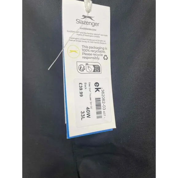 NWT Slazenger A91683 Black Flat Front Golf Pants Dress Style Mens 40W 33L