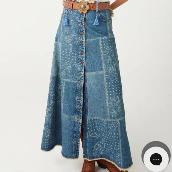 NWT SPELL ROAD TRIP DENIM MAXI SKIRT in Bandana size medium