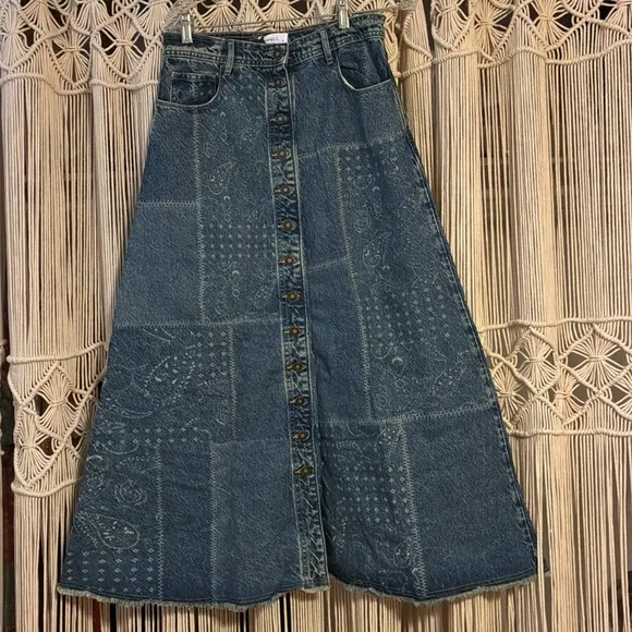 NWT SPELL ROAD TRIP DENIM MAXI SKIRT in Bandana size medium