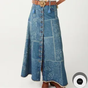 NWT SPELL ROAD TRIP DENIM MAXI SKIRT in Bandana size medium