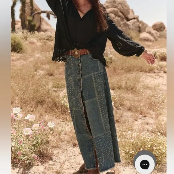 NWT SPELL ROAD TRIP DENIM MAXI SKIRT in Bandana size medium