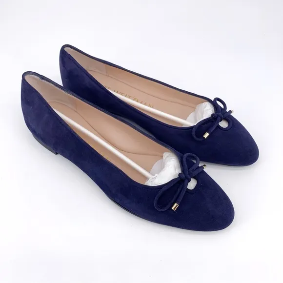 NWT STUART WEITZMAN Gabby Flat Navy Blue Suede 38 / 7.5