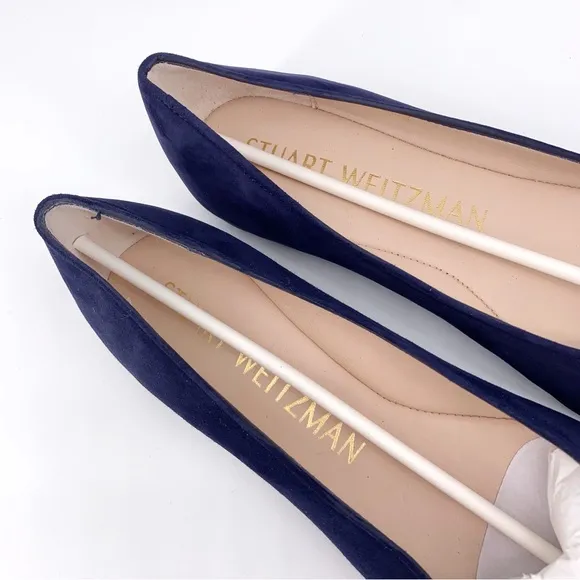 NWT STUART WEITZMAN Gabby Flat Navy Blue Suede 38 / 7.5