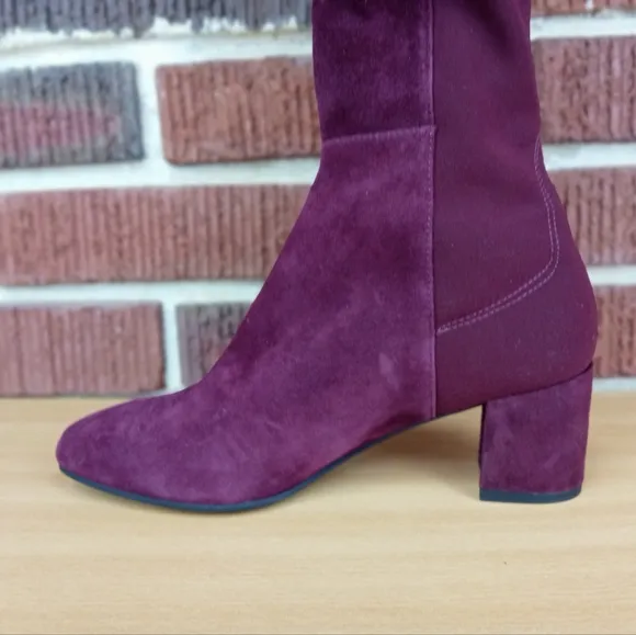 NWT Stuart Weitzman 'Gillian' Knee High Genuine Suede Heeled Boots in Burgundy