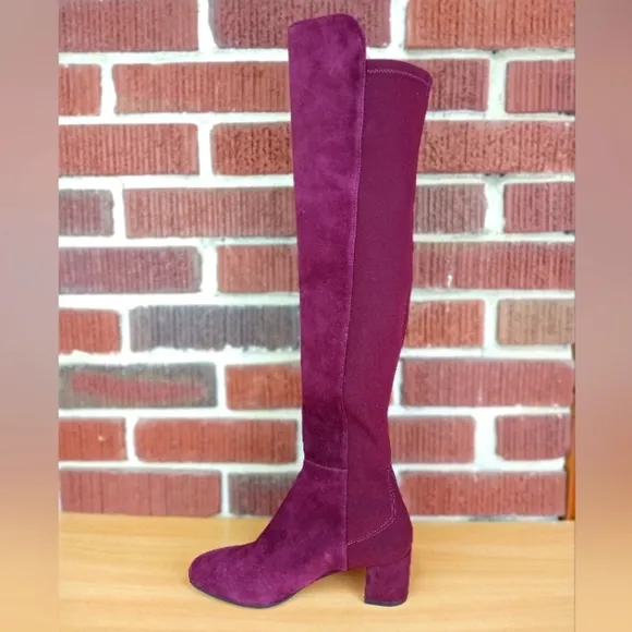 NWT Stuart Weitzman 'Gillian' Knee High Genuine Suede Heeled Boots in Burgundy