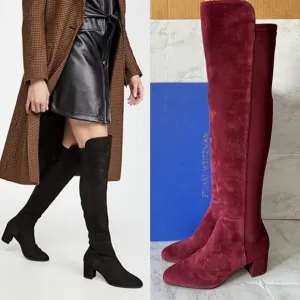 NWT Stuart Weitzman 'Gillian' Knee High Genuine Suede Heeled Boots in Burgundy