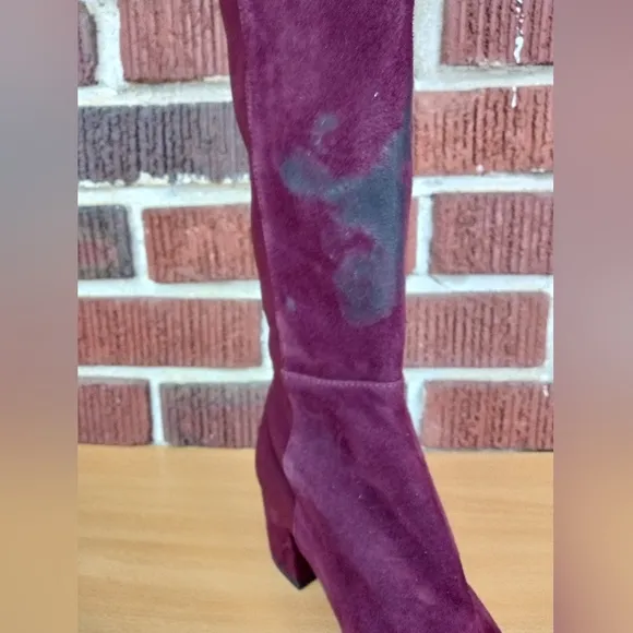 NWT Stuart Weitzman 'Gillian' Knee High Genuine Suede Heeled Boots in Burgundy