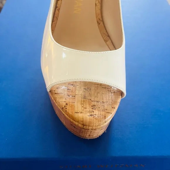 NWT Stuart Weitzman White Wedge Peep-Toe Sandals SIZE 8.5