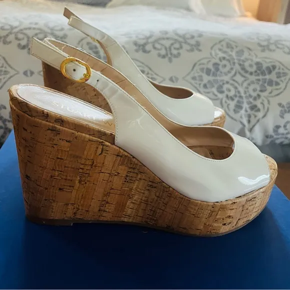 NWT Stuart Weitzman White Wedge Peep-Toe Sandals SIZE 8.5