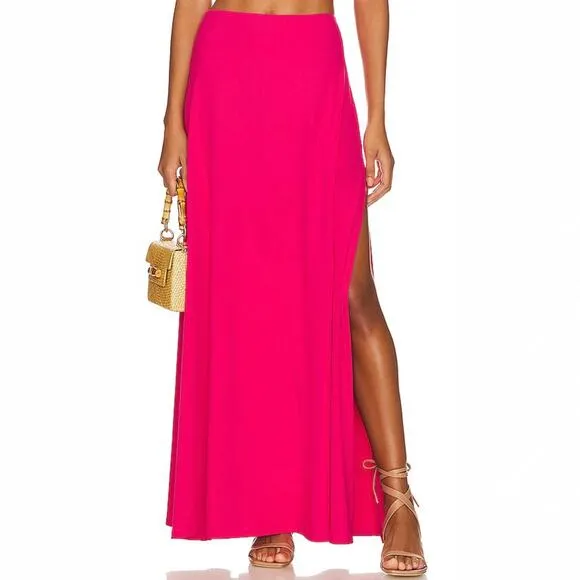 NWT Susana Monaco Side Slit Maxi Skirt Size S Hibiscus Pink Jersey Casual Vacay