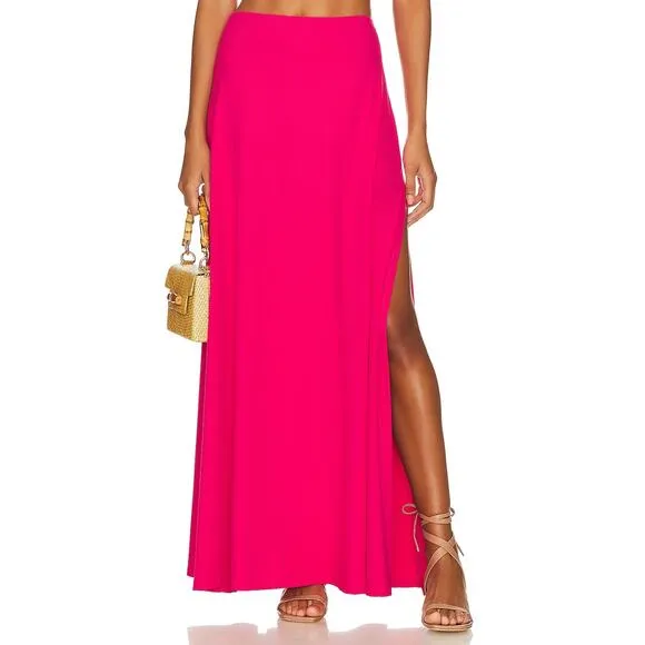 NWT Susana Monaco Side Slit Maxi Skirt Size S Hibiscus Pink Jersey Casual Vacay