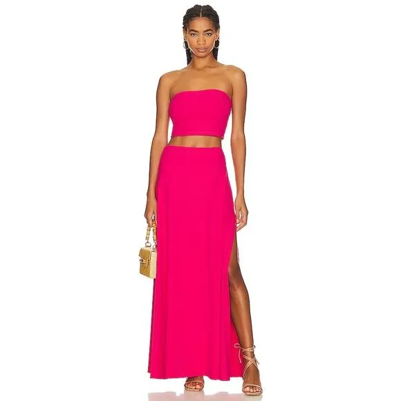 NWT Susana Monaco Side Slit Maxi Skirt Size S Hibiscus Pink Jersey Casual Vacay