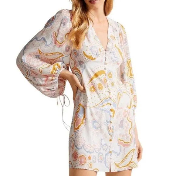 NWT Ted Baker Thelia Exaggerated Sleeve Floral Silky Mini Dress Size 2
