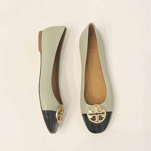 NWT Tory Burch Chelsea Ballet Flats Cap Toe Size 9 Sage Green