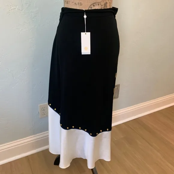 NWT Tory Burch mixed material black white silk wrap skirt midi maxi coquette