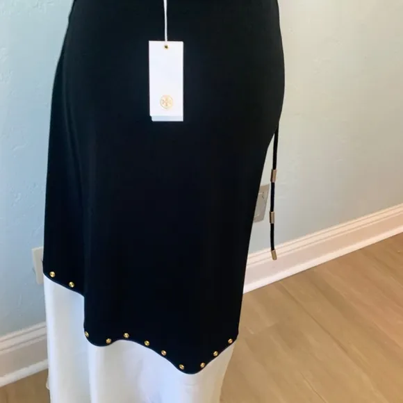 NWT Tory Burch mixed material black white silk wrap skirt midi maxi wrap large