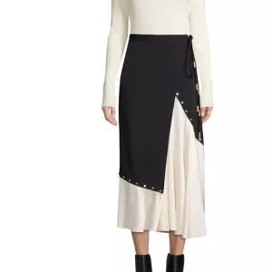 NWT Tory Burch mixed material black white silk wrap skirt midi maxi wrap large